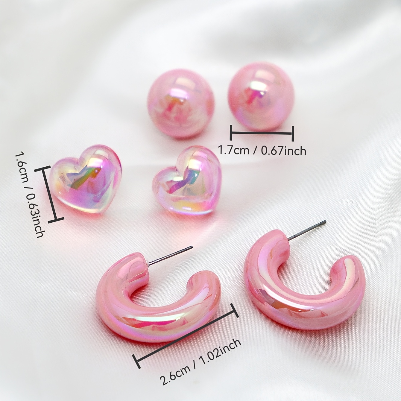 3 Pairs Women's Cute Bear & Heart Stud Earrings Set