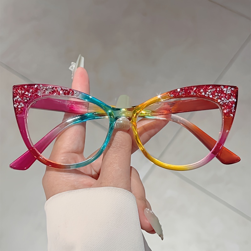 1pc fashion women's cat eye shaped glasses, inlaid with luxurious