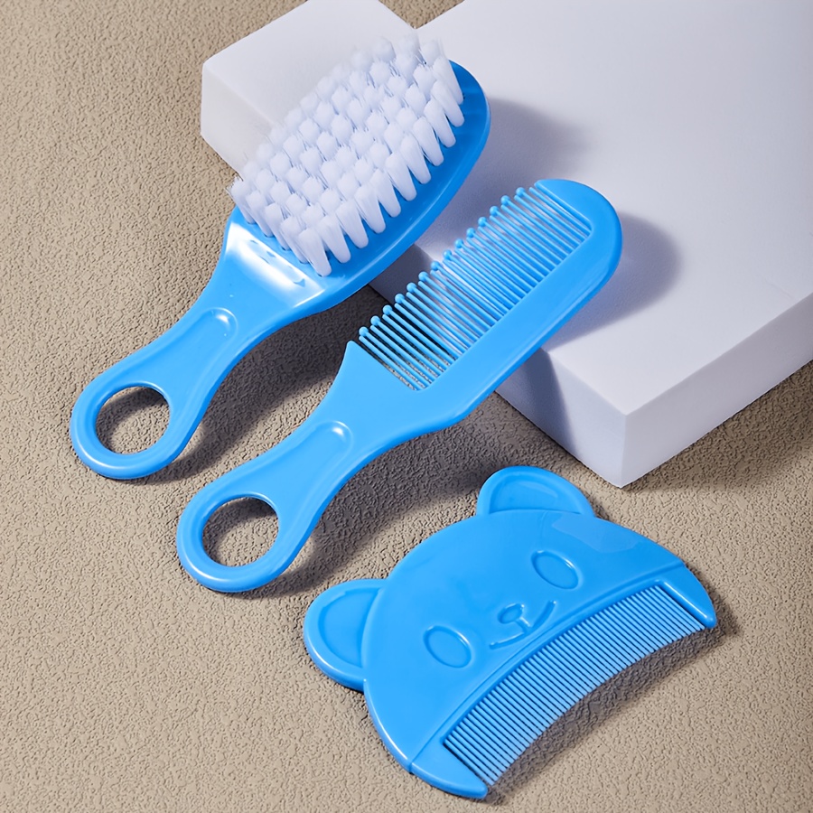 TEMU 3pcs Set Baby Hairbrush Newborn Scabies Comb Men And Women Washing Comb Newborn Scabies Removal Cartoon Bear Comb Set, Hair Comb, Bath Brush