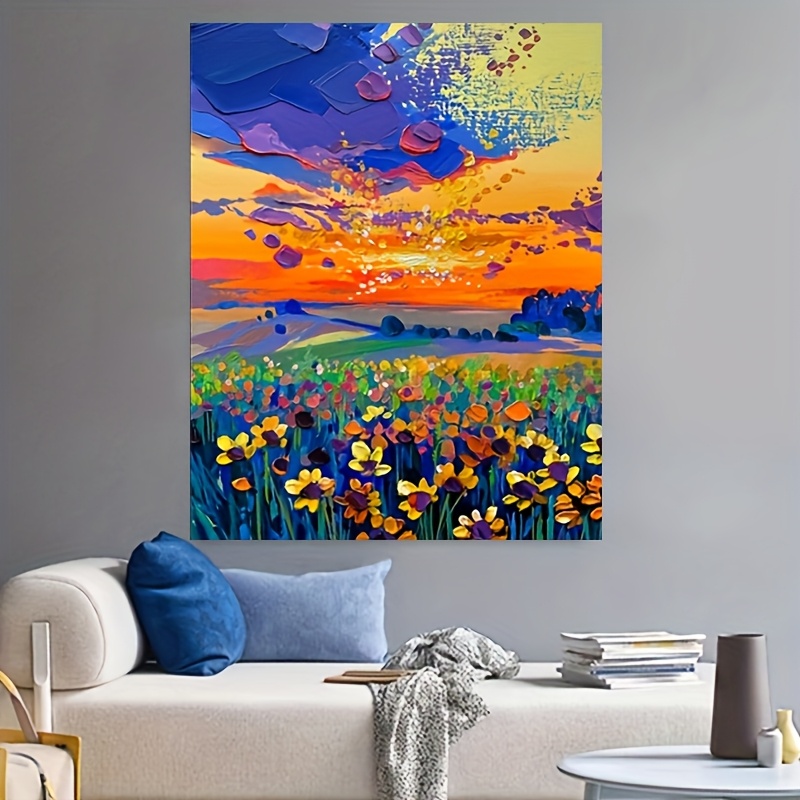 TEMU 2d Flat, 100% Hand-painted Abstract Wall Art Canvas Wall Decoration Purple Orange Artwork Painting Outdoor Floral Wall Art Oil Painting Suitable