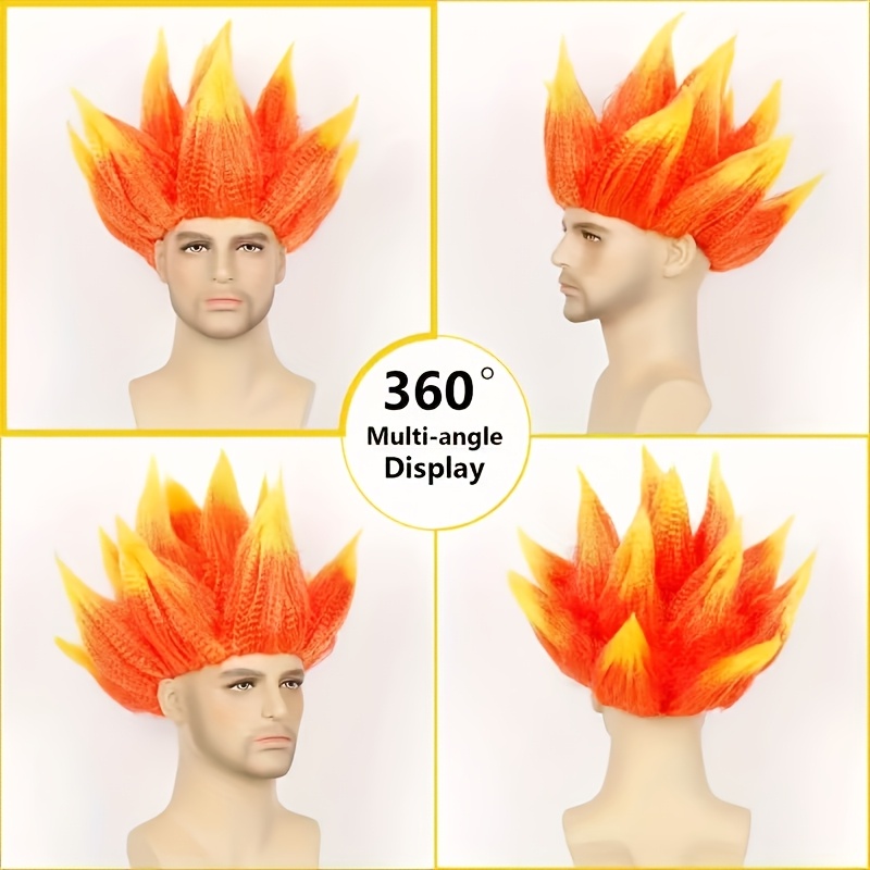 TEMU Anime Orange Flame Wig Set - , Short Straight Hair, Flame Head, Suitable For Role Playing, Halloween Theme Parties - Anime Hairstyles, Halloween