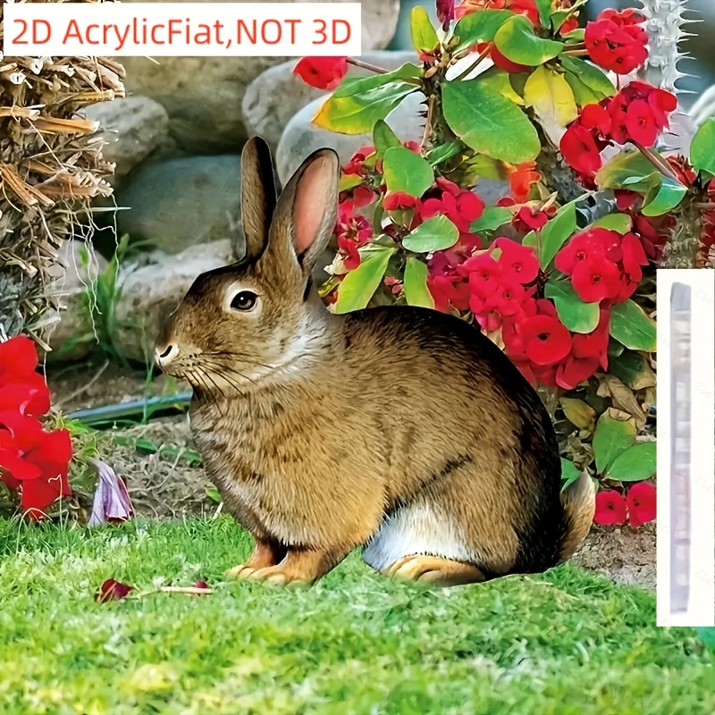 Image of 2d Flat, 2d Flat Two-dimensional Realistic Rabbit Garden Decor Stake - Acrylic Lawn Sign, Perfect For Yard And Porch, Outdoor Animal Sculpture, English Text, Rustic Decoration, 2d Flat