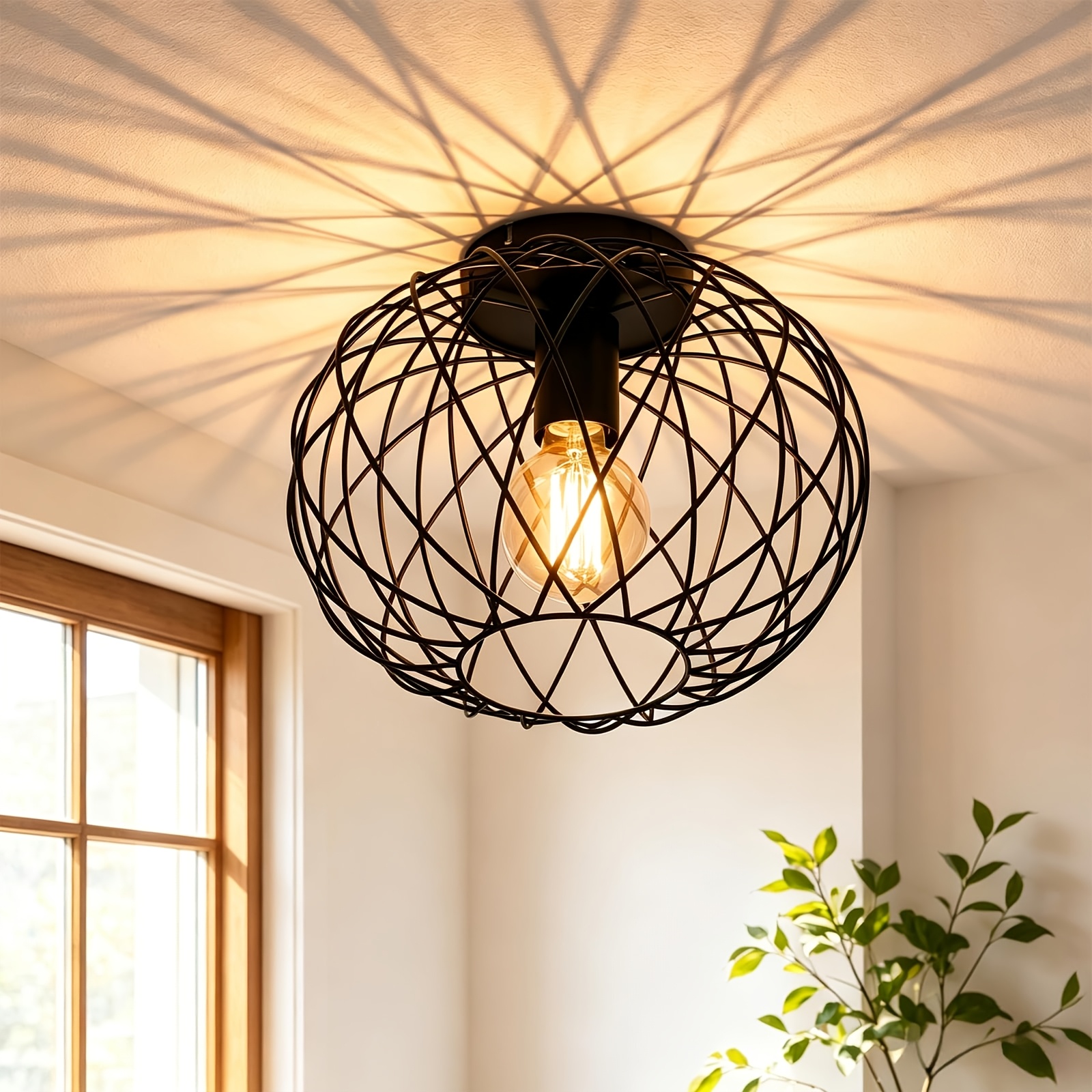 Image of Living Room Ceiling Light, Black Bedroom Ceiling Light, 25cm, E27 | Vintage Bedroom Light, Metal, 1-bulb Shade, For Living Room And Kitchen, Light Bulb Not Included