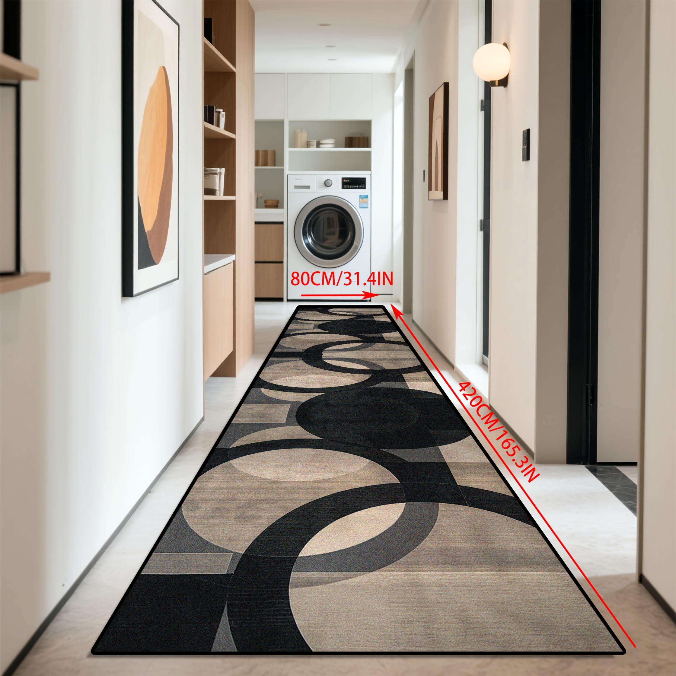 TEMU Maritime Golden Diamond 1pc, Modern Living Room Long Runner Mat, Minimalist Line Hotel Bedroom Decorative Mat, Washable Anti-slip Bathroom