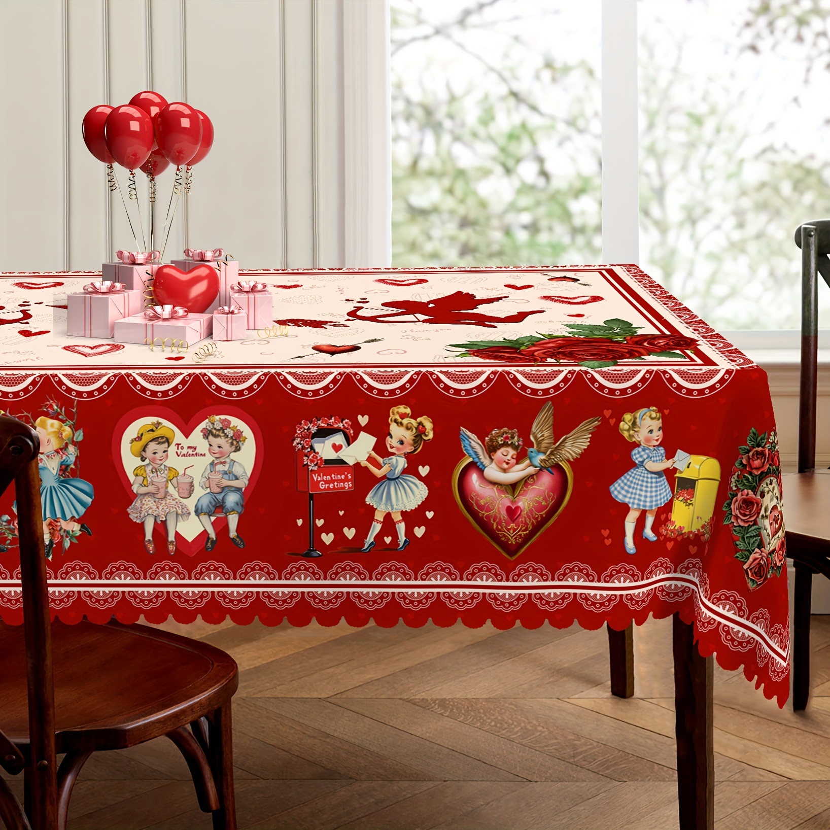 

Valentine's Day Love-themed Tablecloth - Red Cupid & , Waterproof & Wrinkle-free, Indoor/outdoor Dining Decor