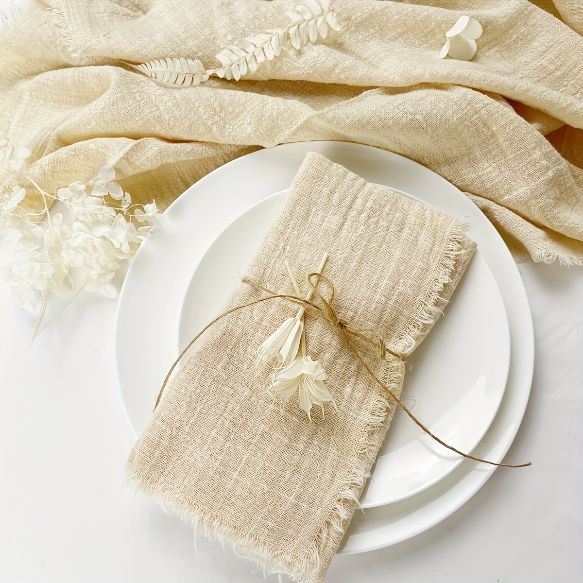 Image of 10pcs 32x32cm Gauze Cotton Napkin Wholesale Cloth Napkins Reusable Tea Towel Wedding Party Christmas Table Decor Retro Burrs Napkins