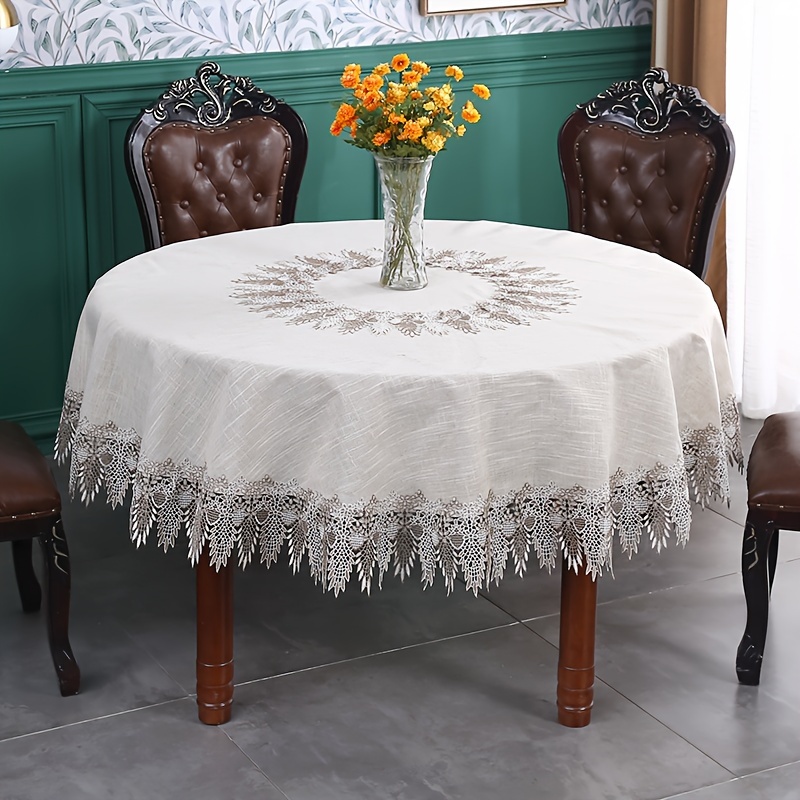 1pc elegant rectangular tablecloth with diamond lace trim 20 linen 80 polyester blend gray floral   for christmas and thanksgiving decor kitchen and dining room table cover best for christmas   thanksgiving