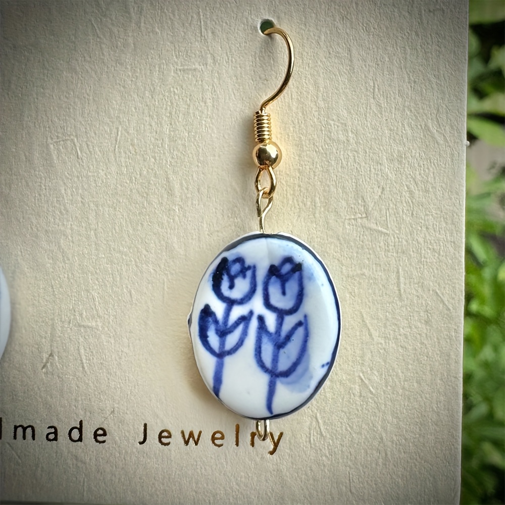 Ceramic Tulip Pattern Earrings, Handmade Elegance