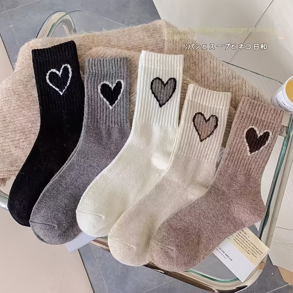 

5 Pairs Of Warm Socks For Women, Suitable For All , All Of College Wind Tube Socks, Suitable For Outdoor Valentine's Day Gifts.
