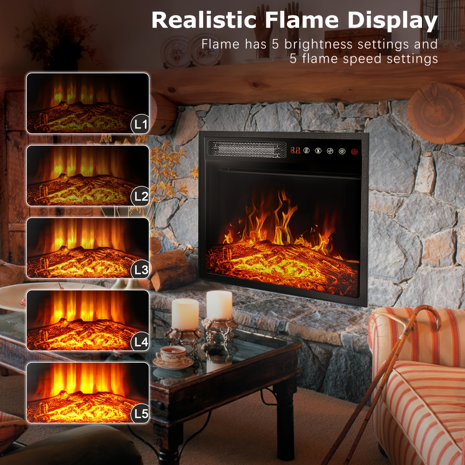 18inch Electric Fireplace Insert Freestanding Recessed Electric Stove ...