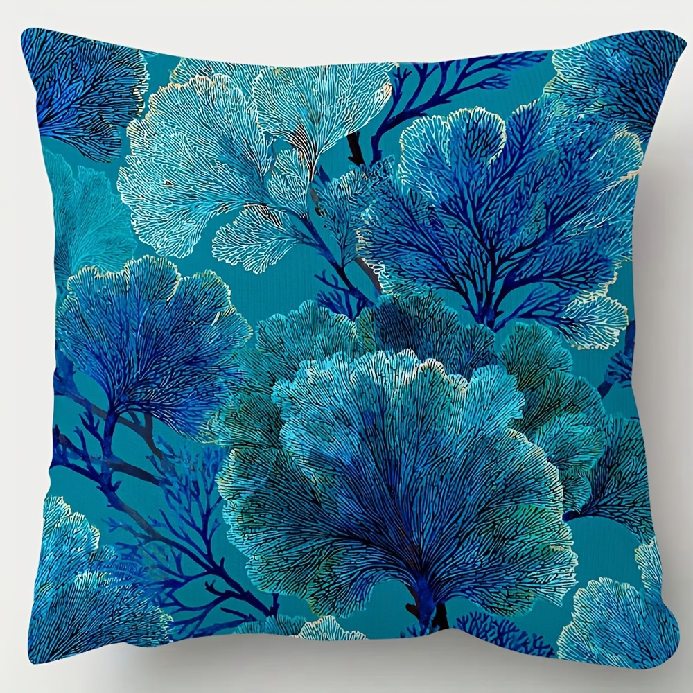 TEMU 1pc, Double-sided Short Pillowcase, Fan Coral Print Turquoise Aqua And Cobalt Blue Throw Pillow Covers, Multiple Sizes Pillow Case, Suitable For