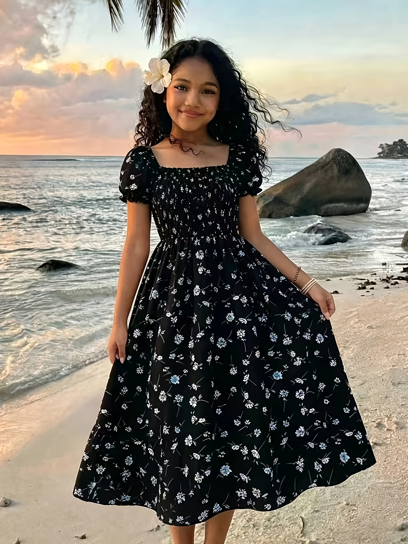 black casual dress with sleeves CIVOUX Women's Short Sleeve Dresses High Waist Summer Square Neck Puff Sleeve  Black Dress Casual Summer Dress at Amazon Women's Clothing store