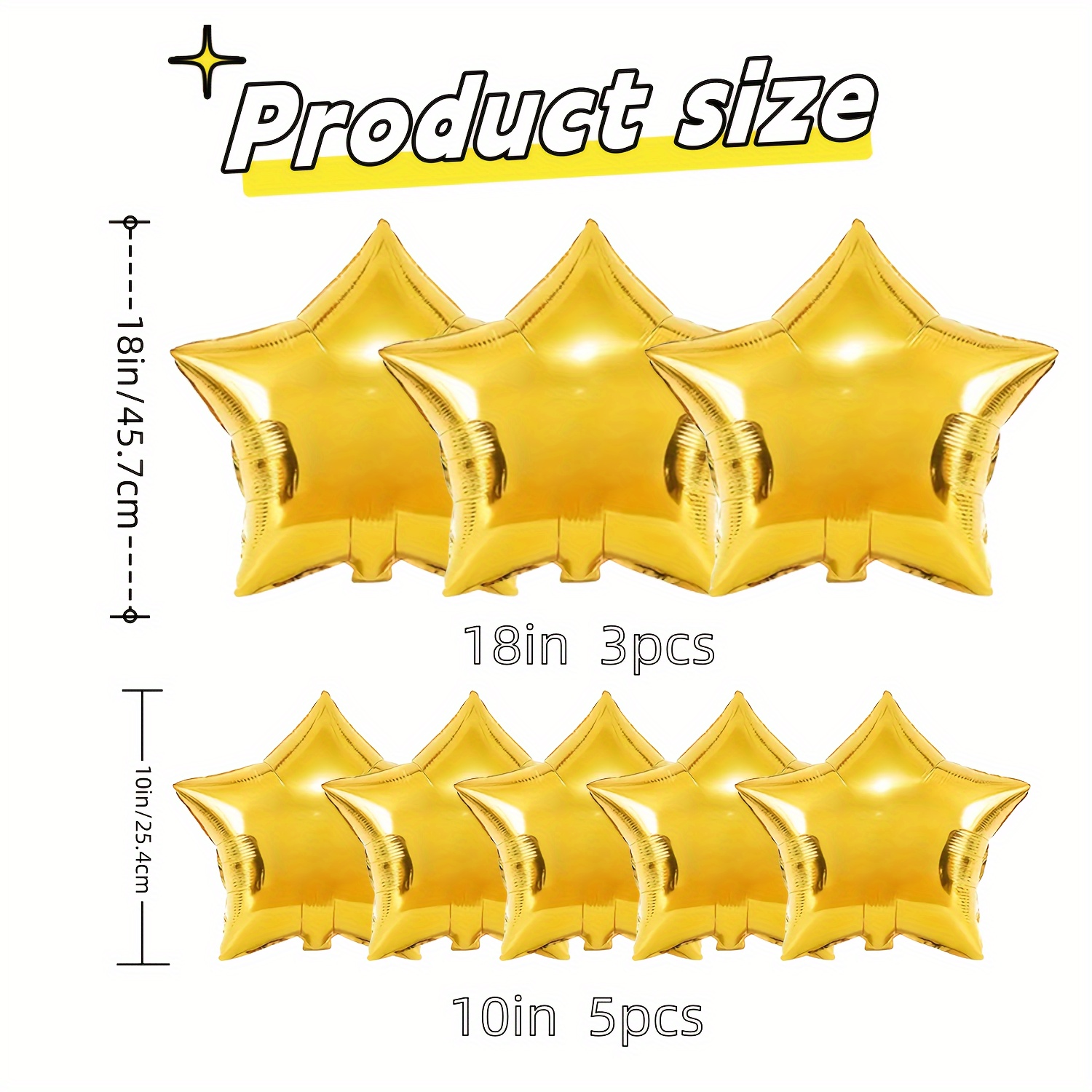 Image of Star Balloons, 18 Inch 10inch Balloons For Helium, 8pcs Golden Birthday Balloons, Party Foil Balloon Set For Birthday Graduation Wedding Party Decorations