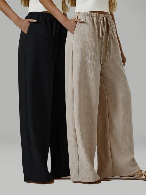 womens elegant 2pcs wide leg pants non sheer trousers suitable for office party and casual leisure sports wear unisex base layers for 2pcs party outfit non sheer fabric versatile base layers