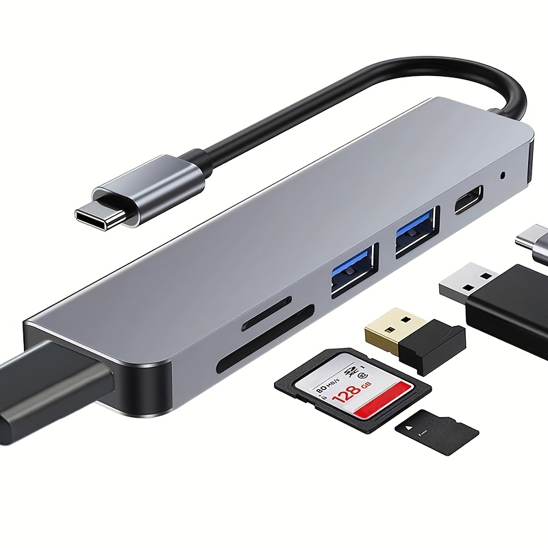 TEMU Adattatore Multiport Type-C 6-in-1 Dongle USB- HDTV 4K, PD 87W, 2 USB 3.0, Lettore di Schede SD/TF Compatibile con /Air, Ipad Pro, Dell, HP e