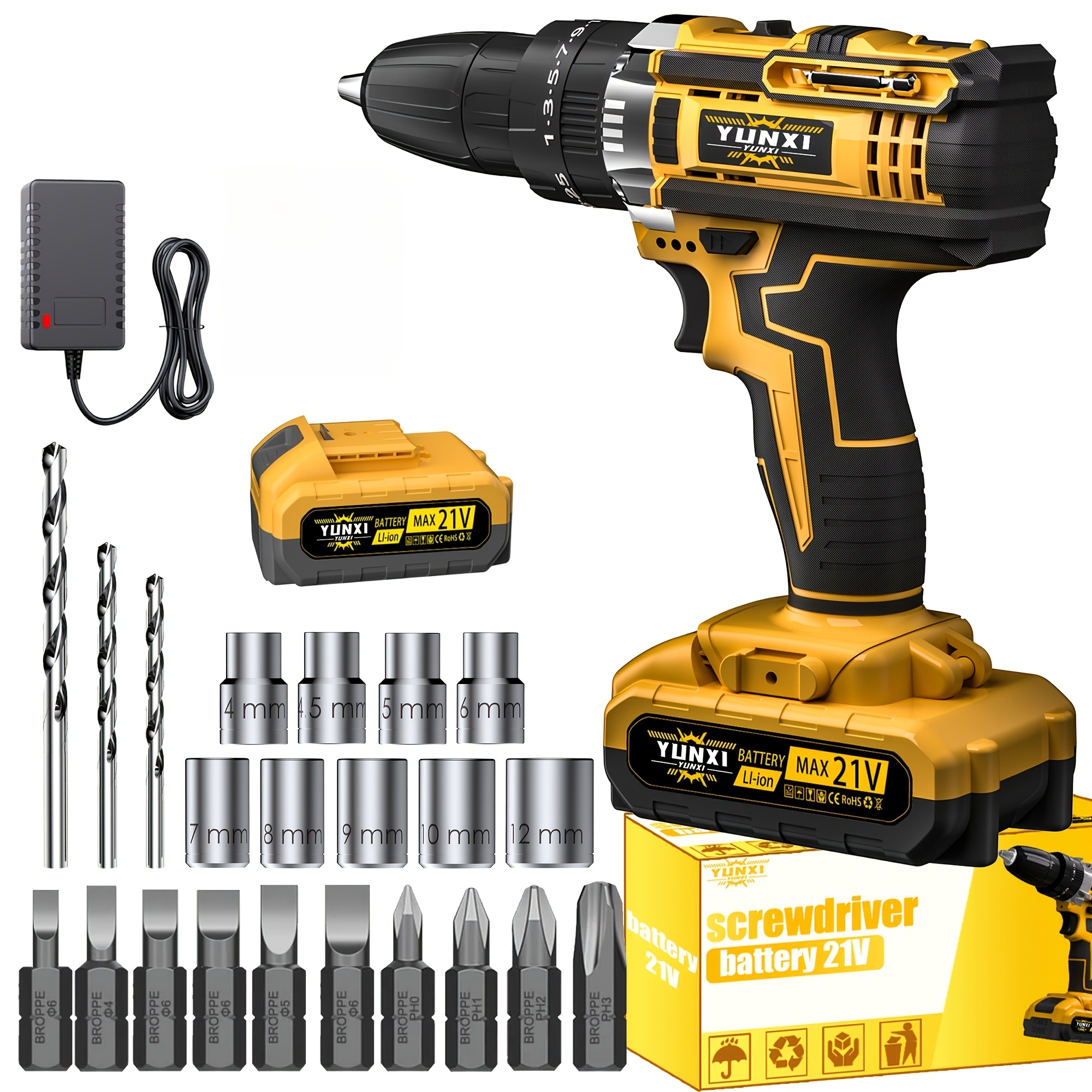 TEMU 21 Volt Cordless Impact Drill Set, Multifunctional Tool, Led Light, Complete Set Of Electric Drills With Portable Case, Suitable For Home