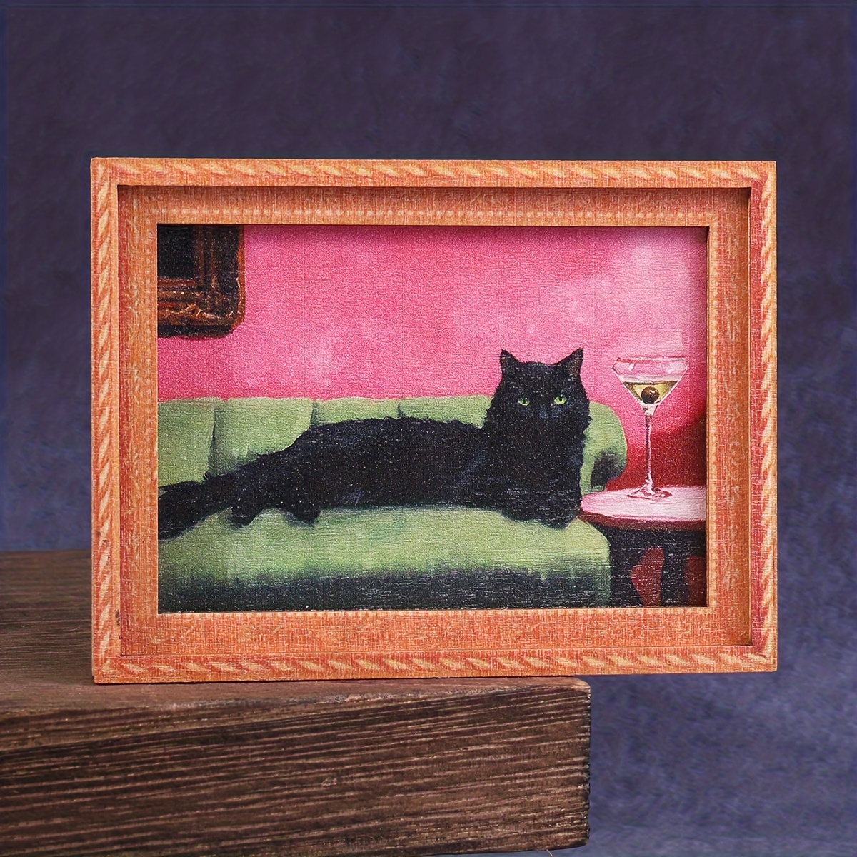 E-shop 1 Mini-Kühlschrankmagnet in Fotorahmenform mit schwarzer Katze Martini-Design, ein wunderbares Deko-Accessoire, ein einzigartiges