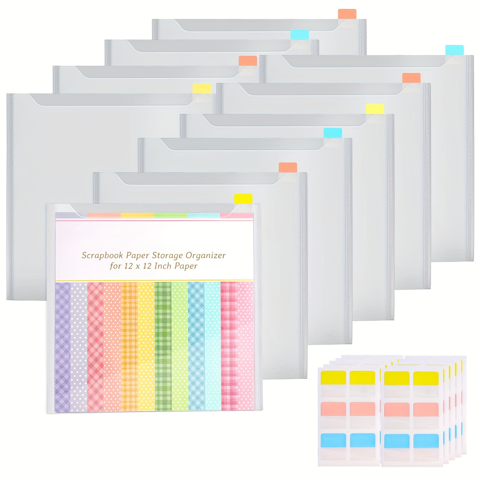 

10pcs Clear Paper Organizer With 60 Index Tabs, Pp Plastic Storage Bags For Cardstock, Vinyl & Files - 12x12 Inches