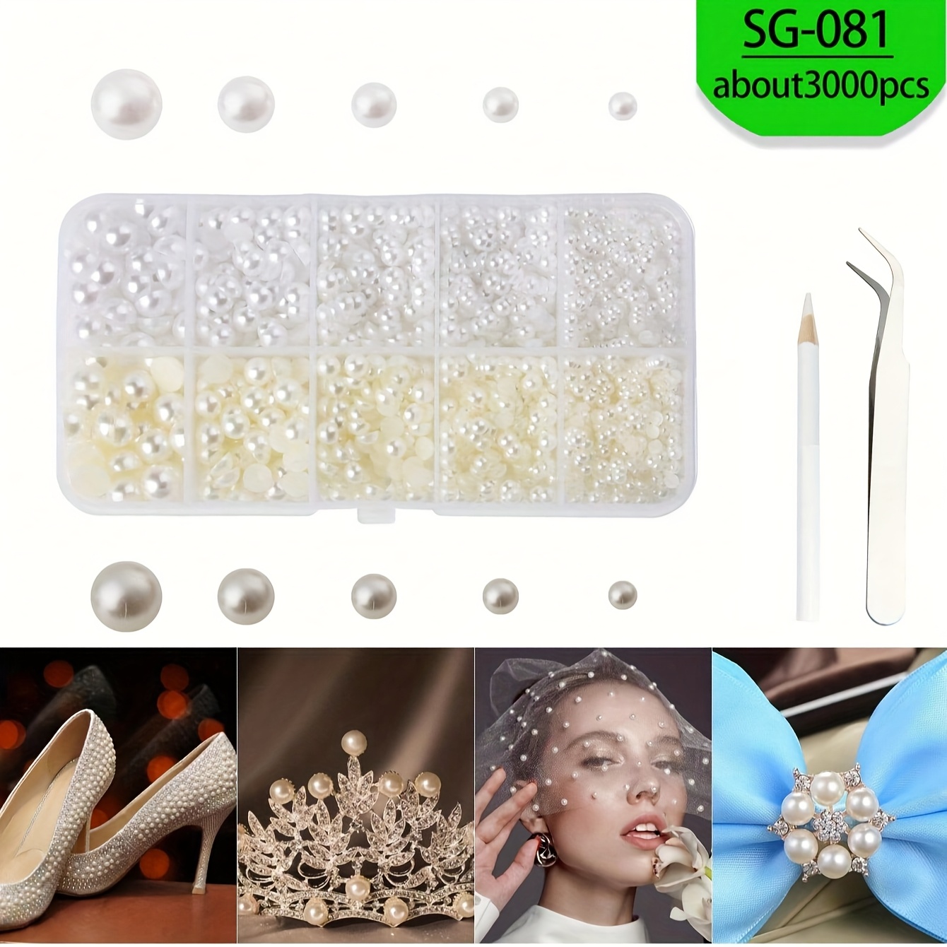 TEMU Jewerly Making Kits,about 3000pcs Half Artificial Related Pearls With Rhinestone Craft, Flatback Artificial Related Pearls Beads Assorted Size