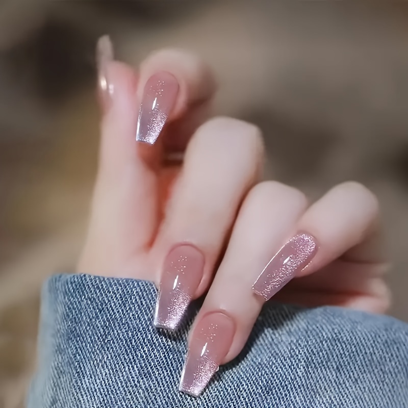 TEMU 48pcs Purple 's Eye Fake Nails - Square Medium-length Glossy Press-on Nails With Detachable Sticky Design, Includes Nail File & Jelly Glue For Women & Girls