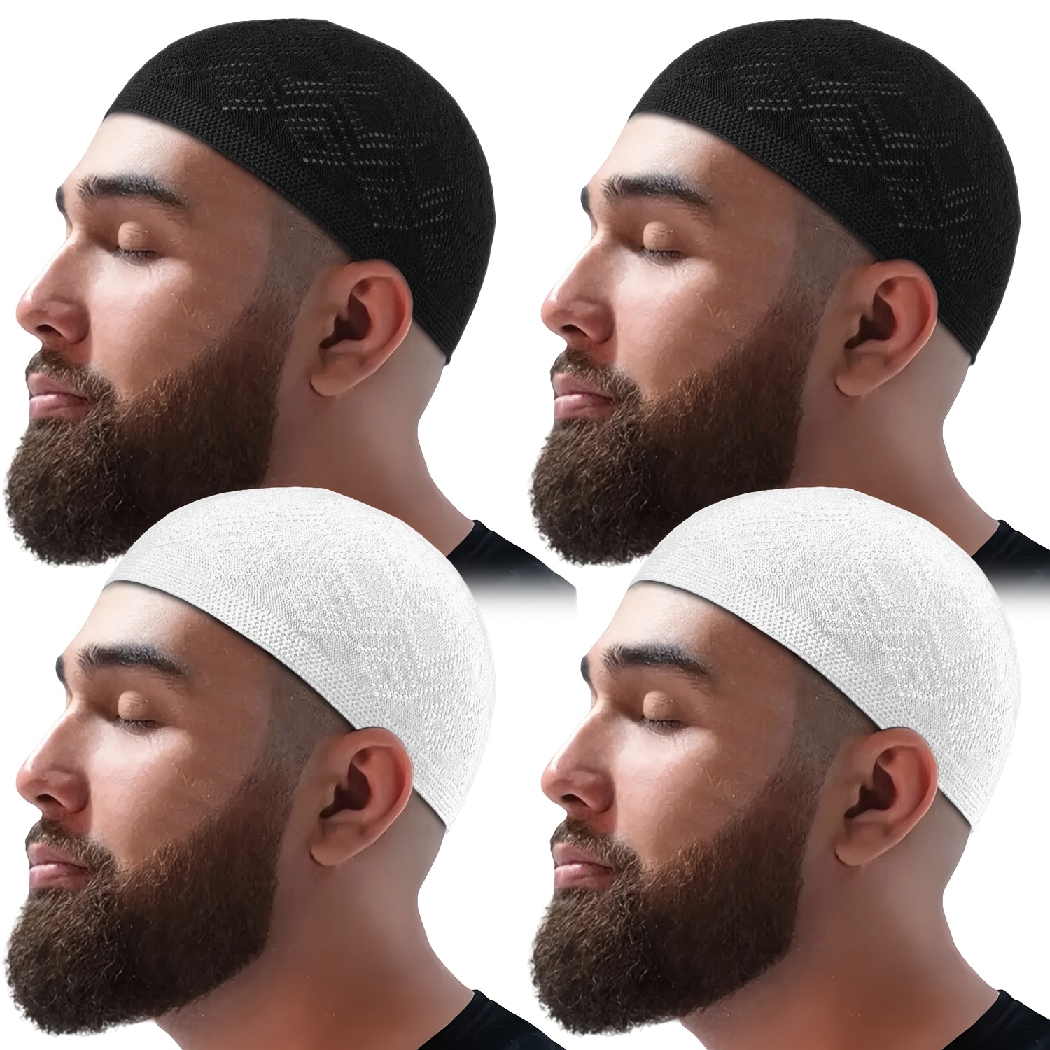 Image of 4pcs Knitted Hat, Men's Diamond Patterned Knitted Head Cap, Ethnic Hat
