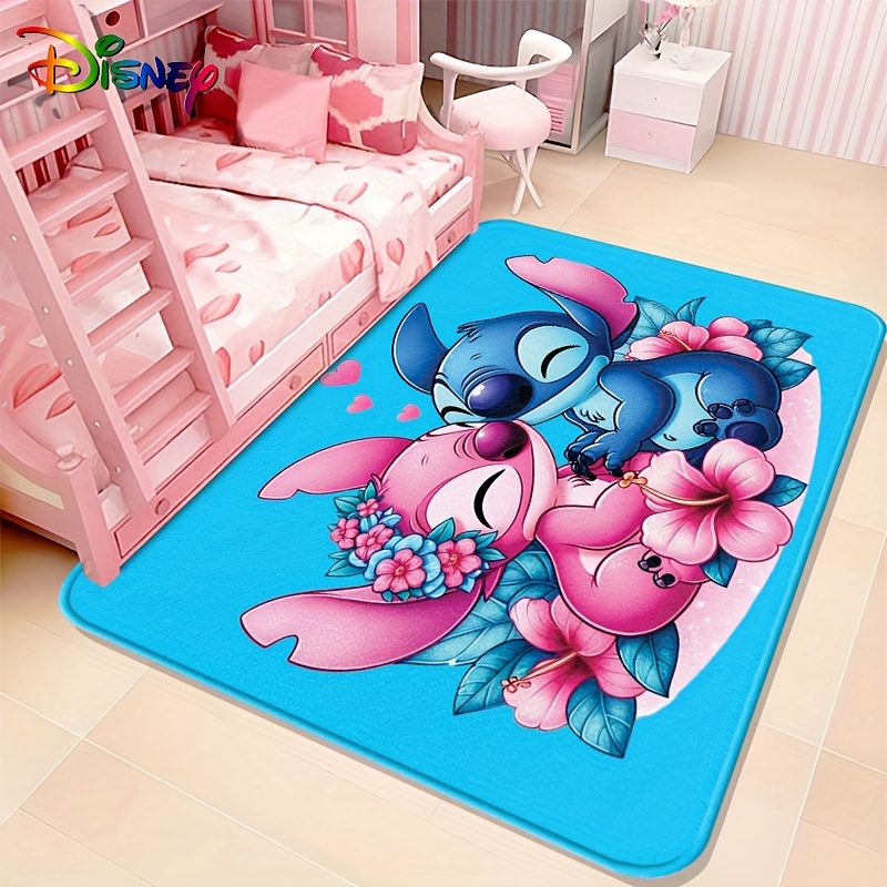 

1pc Disney Stitch & Valentine's Day Floor Mat, Non-slip, Machine Washable, Rectangular Polyester Rug, For Living Room And Bedroom Decor