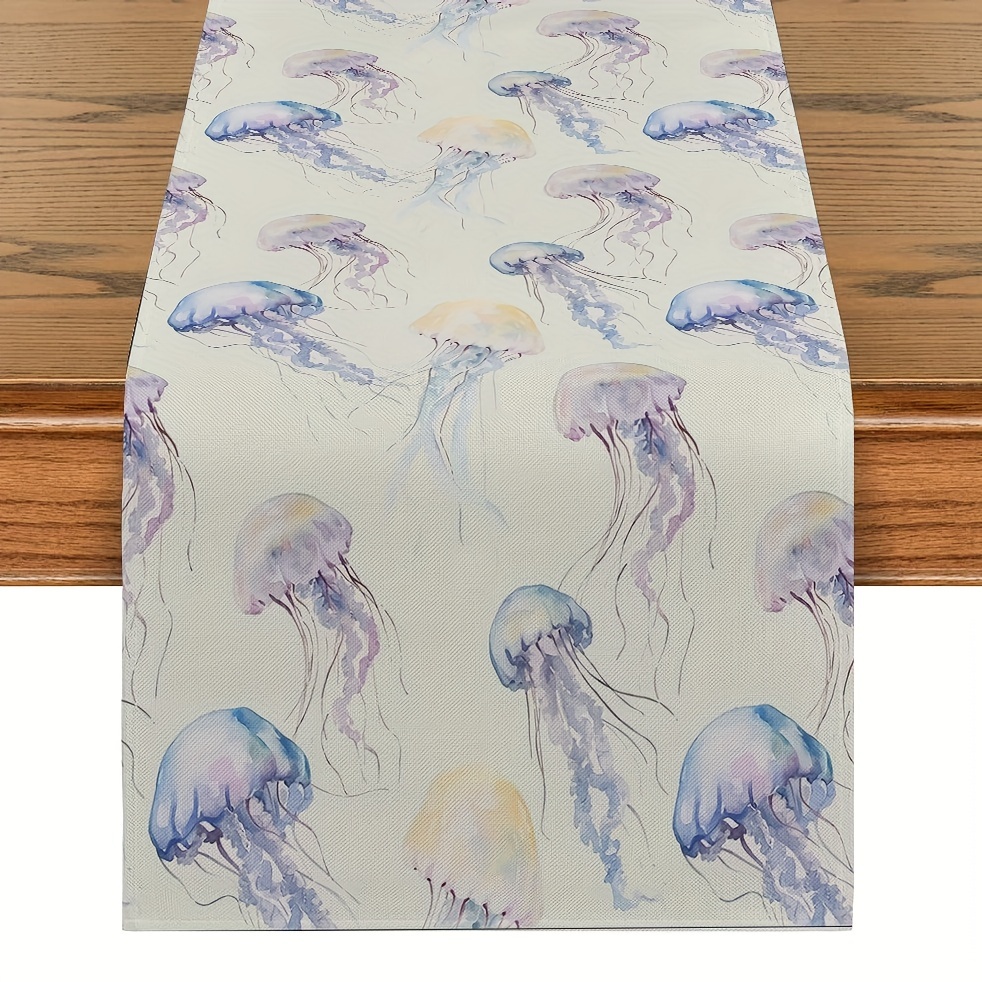 

1pc, Marine Theme Table Runner, Ocean Coral Jellyfish Pattern Decorative Table Runner, Colorful Printed Table Runner, Dining Table Decor, Room Decor