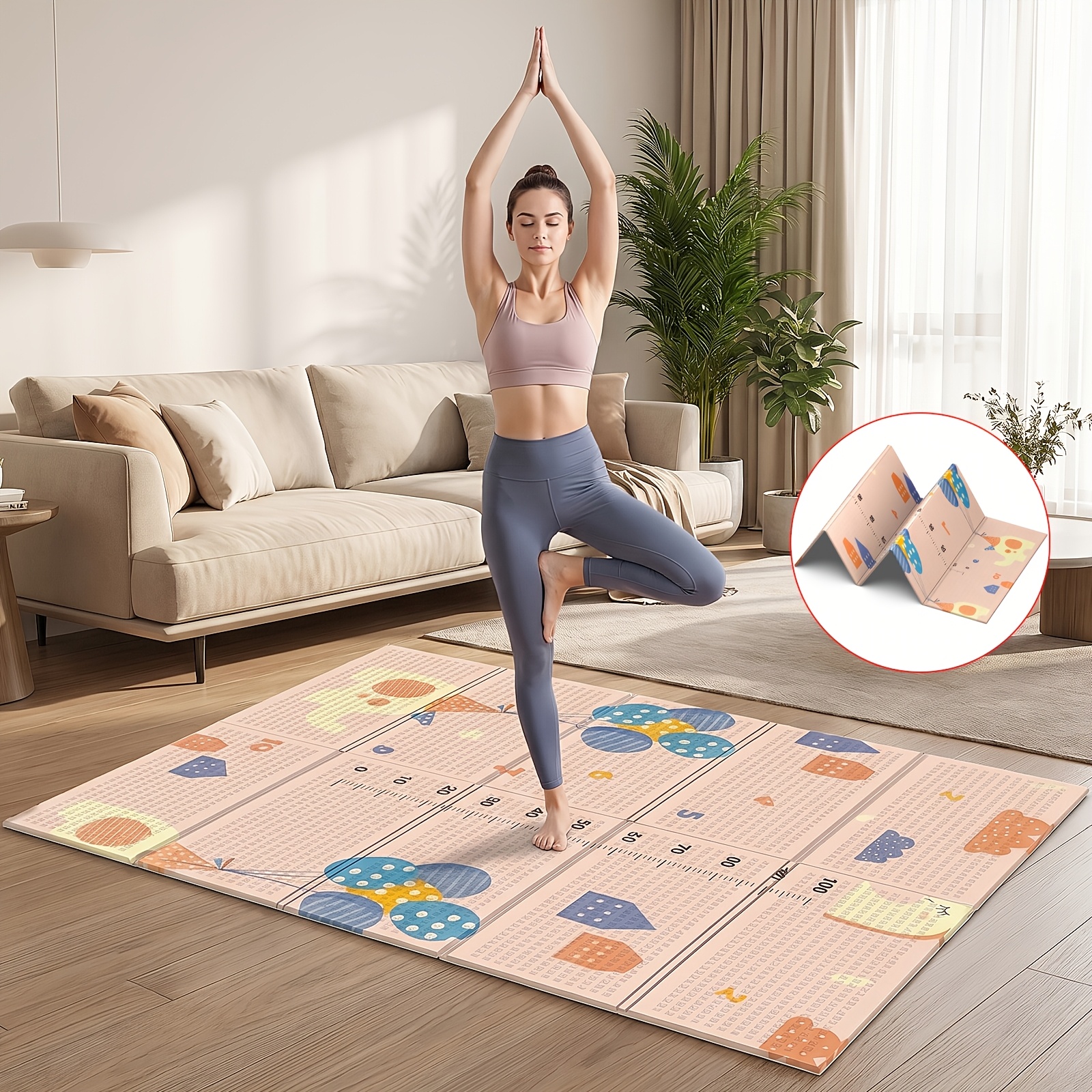 10mm Thickened Yoga Mat, Foldable Play Mat, Folding Crawling Fitness Mat With Carrying Bag, Multiple Pattern Styles , 120cm×182cm, Durable And Stable, Suitable For Pilates, Gym, And Home Workouts