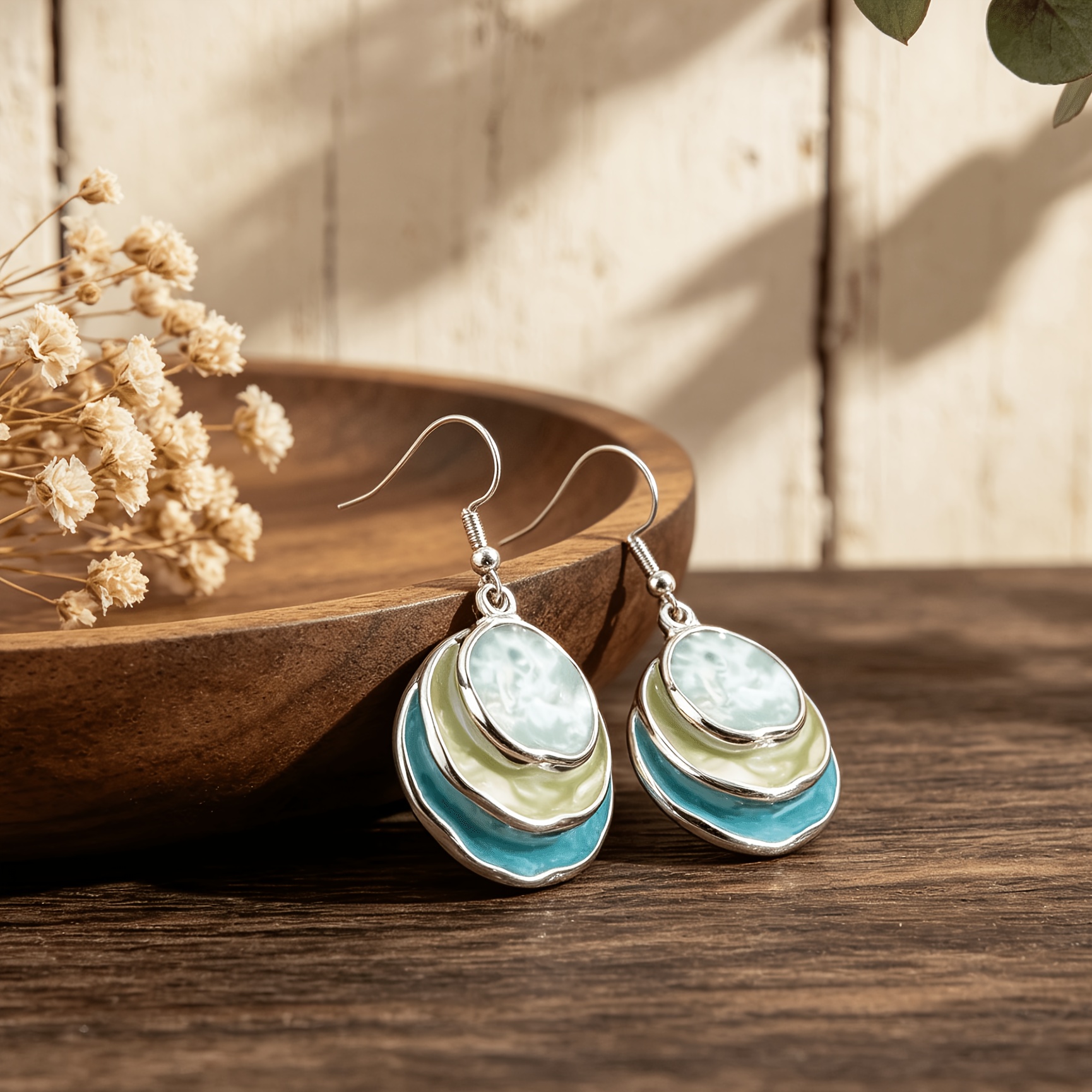 TEMU KAMILLE 1 Paire de Boucles d'Oreilles Bohèmes en Émail, de à Couches avec Motif de Cercles Géométriques pour , les Vacances, les Dîners, les