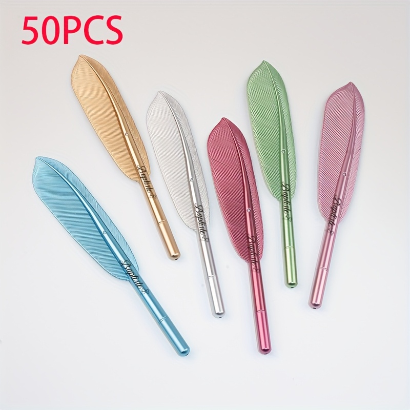 TEMU 50 pz Penne a Gel Colorate Retr簷 a Forma di Piuma, 0.5mm, Punte Resistenti all'Usura, Migliorano la Registrazione 'Ispirazione in , Penne per