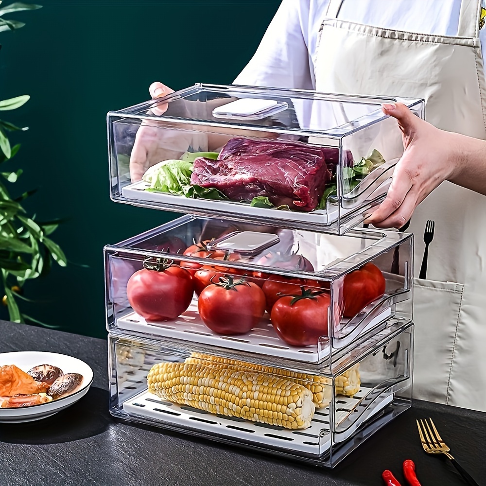 

1pc Stackable Refrigerator Storage Bins - Transparent Pet Drawer Organizer For Fruits, Vegetables & Meats - Perfect For Kitchen Organization