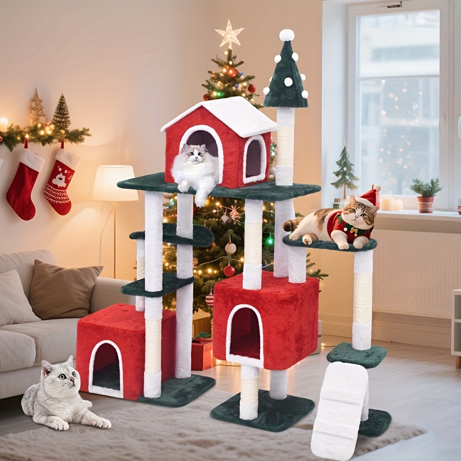 Image of Multi-level Cat Tree, Activity Center Cat Tower Furniture, Two-story Apartment, Removable Hammock, Suitable For Kittens And Adult Cats, Christmas, Mother's Day