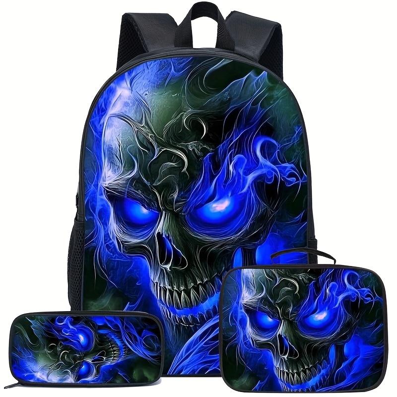 Skull Print Backpack, Men's Trendy And