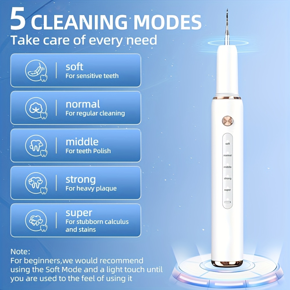 Multifunctional 5-Mode Tooth Cleaner with Metal Brush Heads