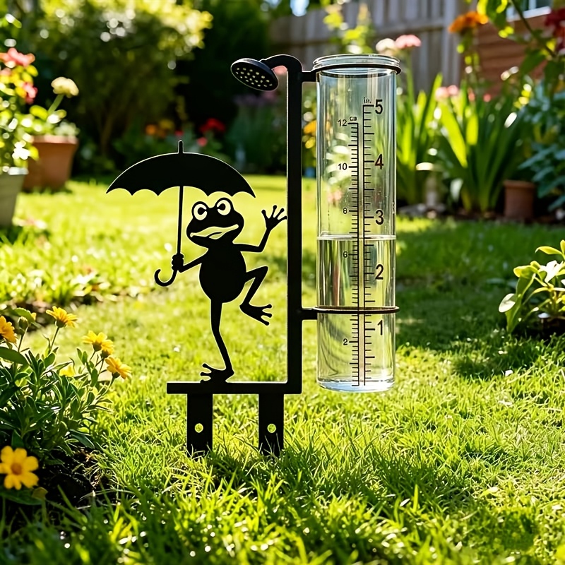 TEMU Pluviomètre d'extérieur en métal de grenouille, avec une coupelle haute et des graduations d'échelle audacieuses et faciles à lire. L' de de