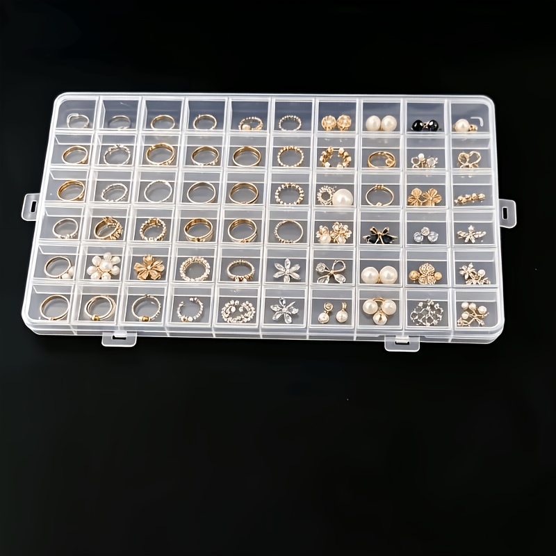 TEMU 60-compartment Transparent Plastic Storage Box With Lid. Durable Multi-compartment Organizer, Suitable For Jewelry, Hardware, Craft Supplies -