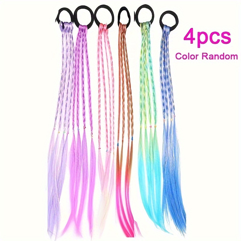 Image of 1/4/6pcs Girls' Hair Extension, Colorful Braided Wigs, Ponytail Headbandsrubber Bands, Hair Bands, Hair Additions, Colorful Braided Wigs Random Color