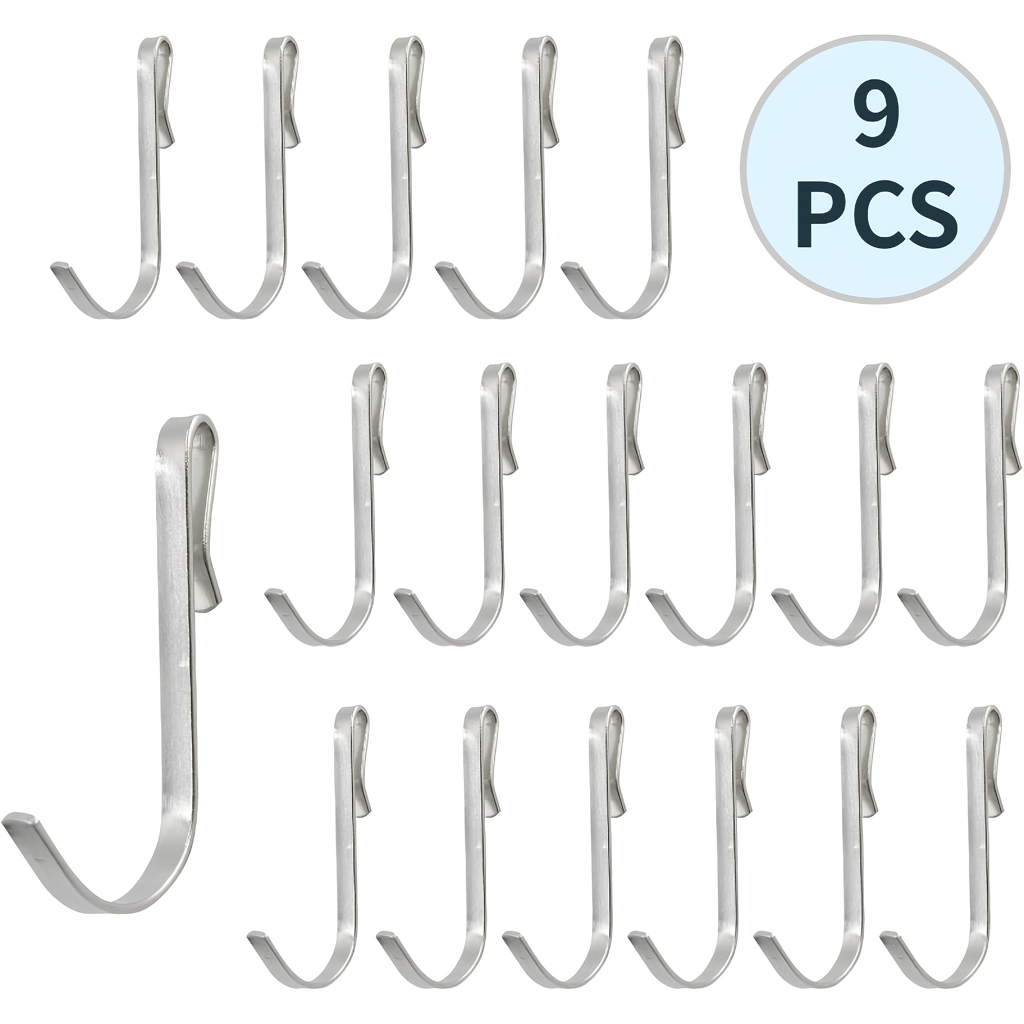 TEMU 9pcs Heavy-duty Stainless Steel J-hooks - Durable Hooks, For Wire Racks, Unfinished Style, For Kitchen, Bedroom, Office Use, Multifunctional