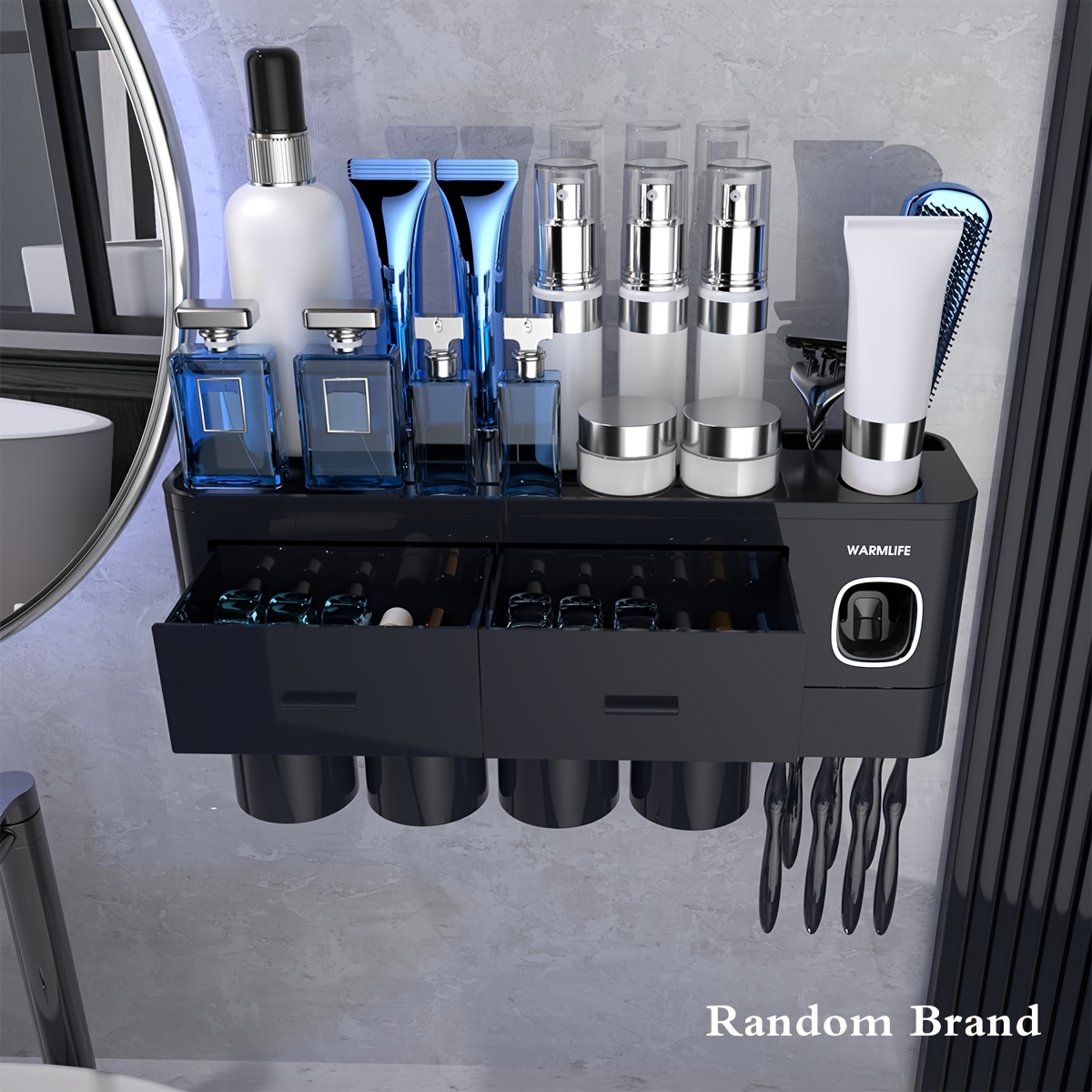 TEMU Toothbrush Holders For Bathrooms - Upgrade Wall Mounted Toothbrush Holder With Toothpaste Dispenser -2/3/4 Cups, Large Capacity Tray, Cosmetic