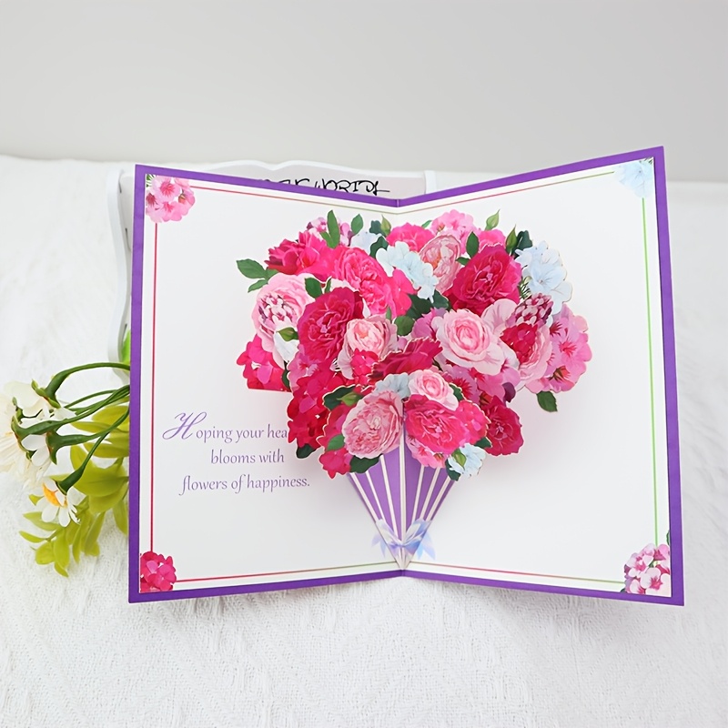 

3d Pop-up Greeting Card With Note - , , Friends & Grandparents - Unique Birthday Gift, 3d, Bouquet