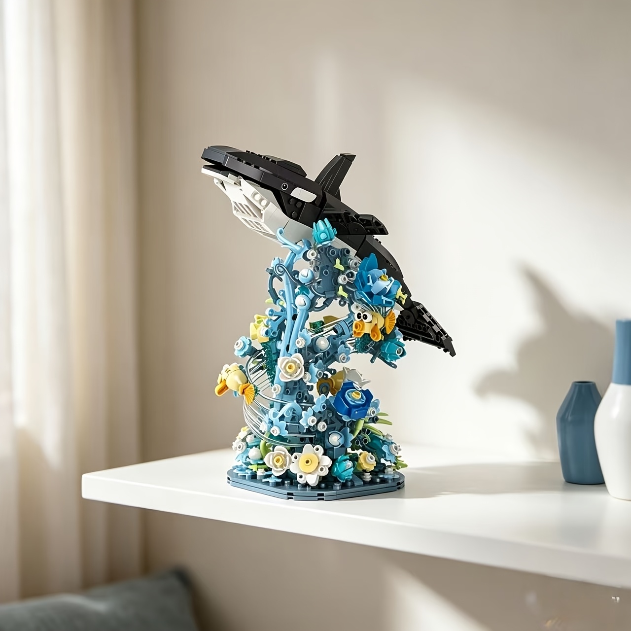 Orca Ocean Themed Building Blocks, 3D Assembly Model with Coral