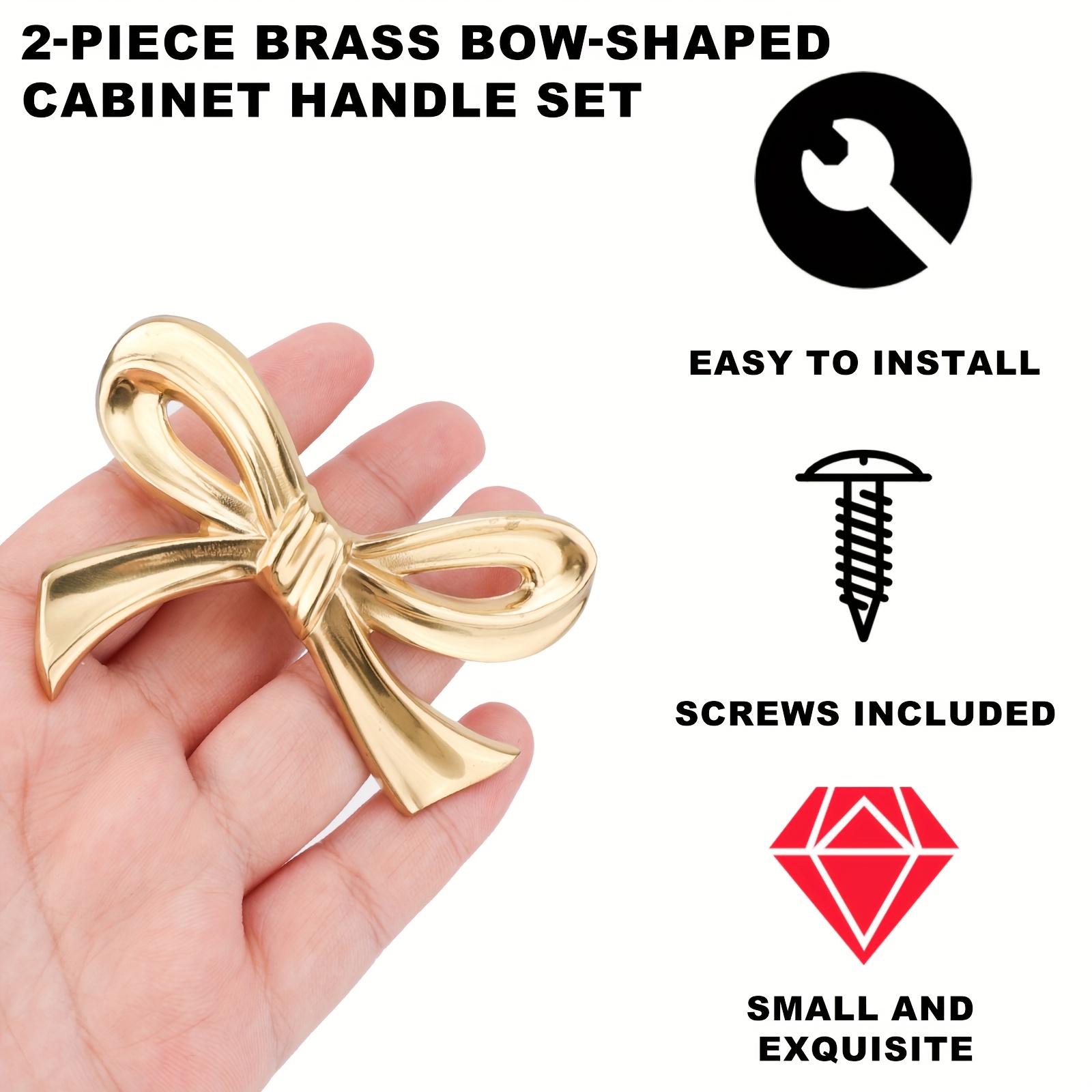 gold bow knobs for dresser Goldenwarm Exquisite Bow Knob Gold Brass Drawer Knobs Dresser Handle Decor Furniture Hardware main image 0