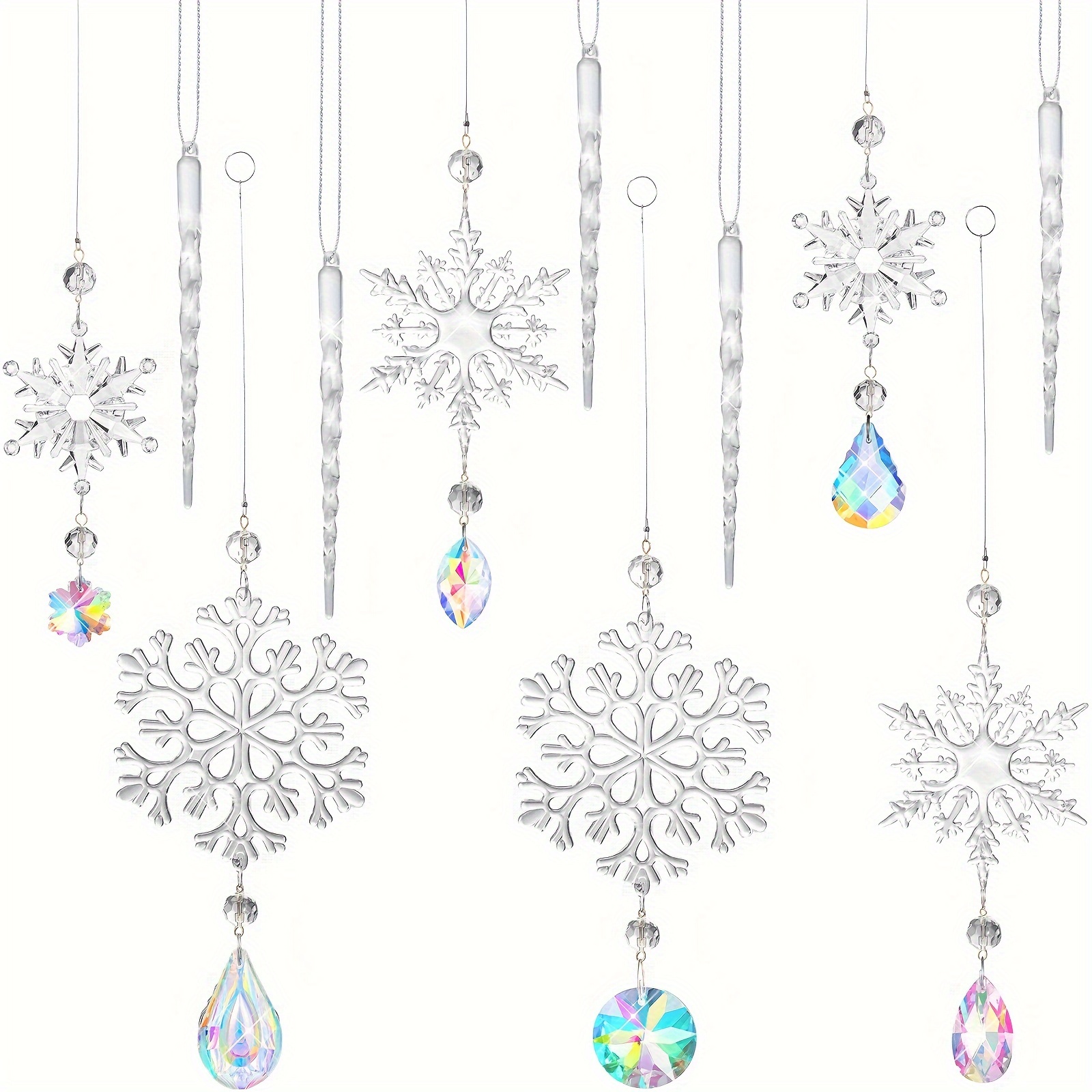 

12 Pieces Christmas Tree Decoration Ornament Acrylic Icicle Christmas Hanging Acrylic Crystal Snowflake Decoration Hanging Acrylic Snowflake For Christmas New Year Party Decor (colorful)