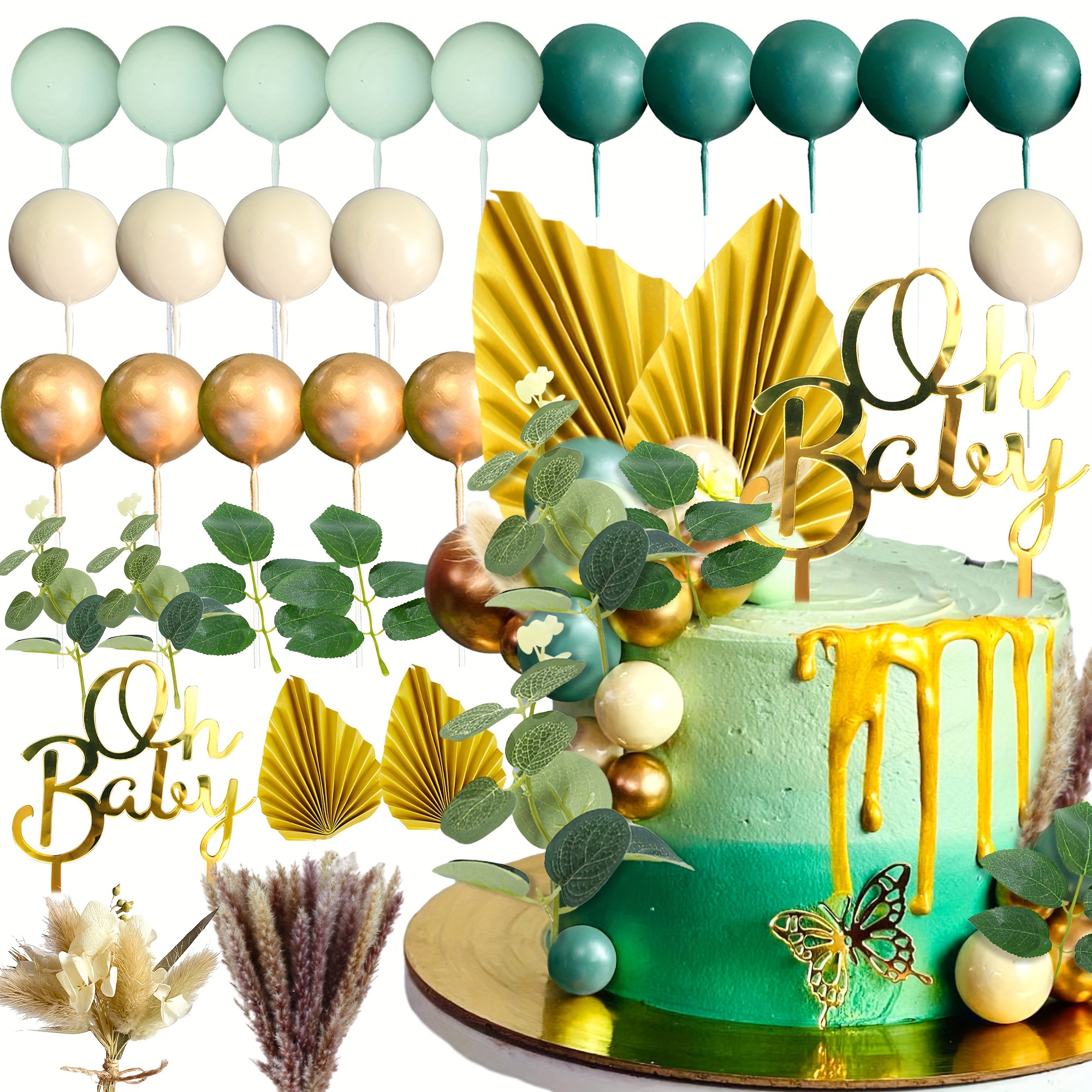 

37pcs Laventy Green Cupcake Topper Cake Topper Gender Reveal Party Cake Decoration For Gender Reveal Party