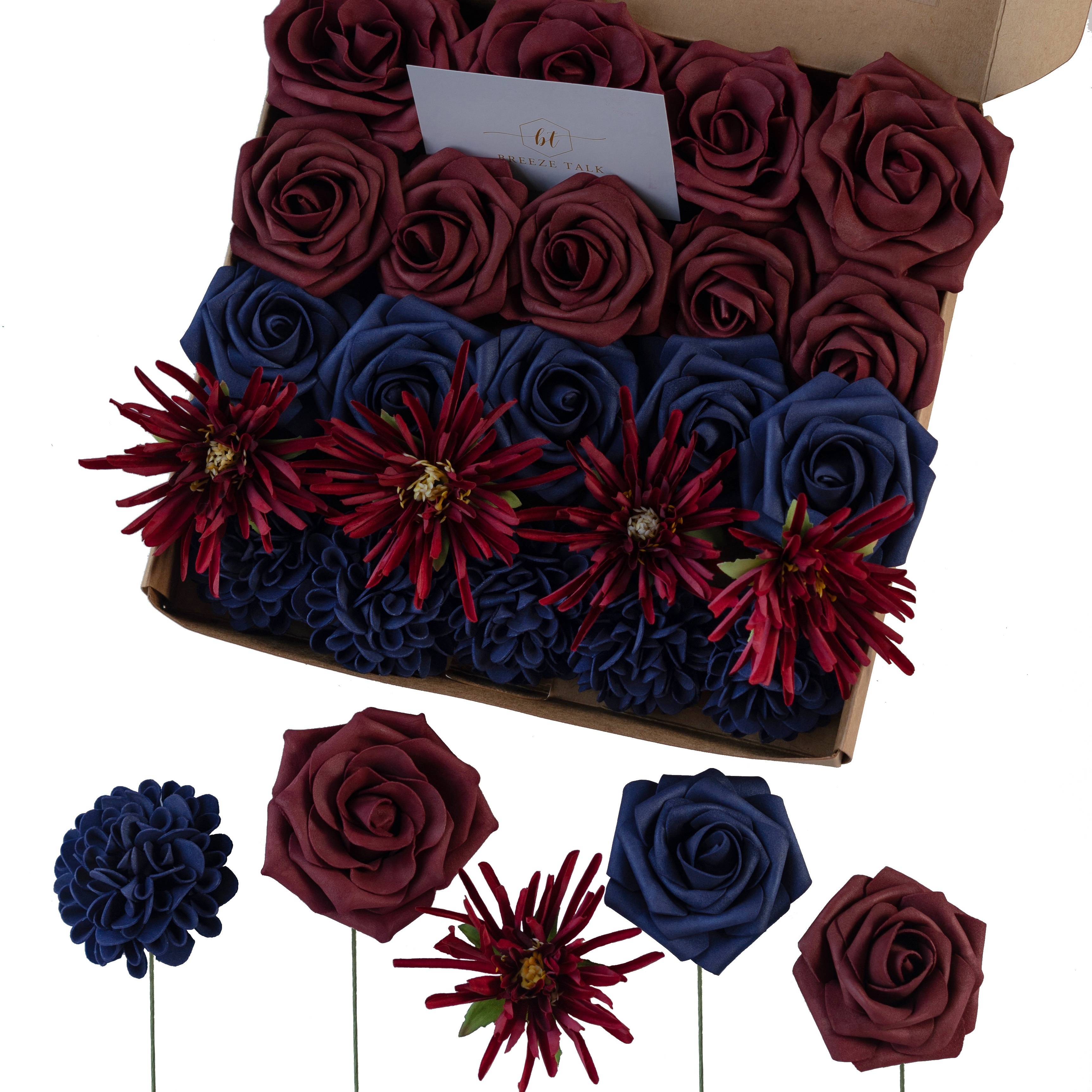Serwalin Artificial Flowers Burgundy Pink Fake Flowers for Bridal Bouquets Wedding Decorations Cake Flowers for Home Party Table Centerpieces