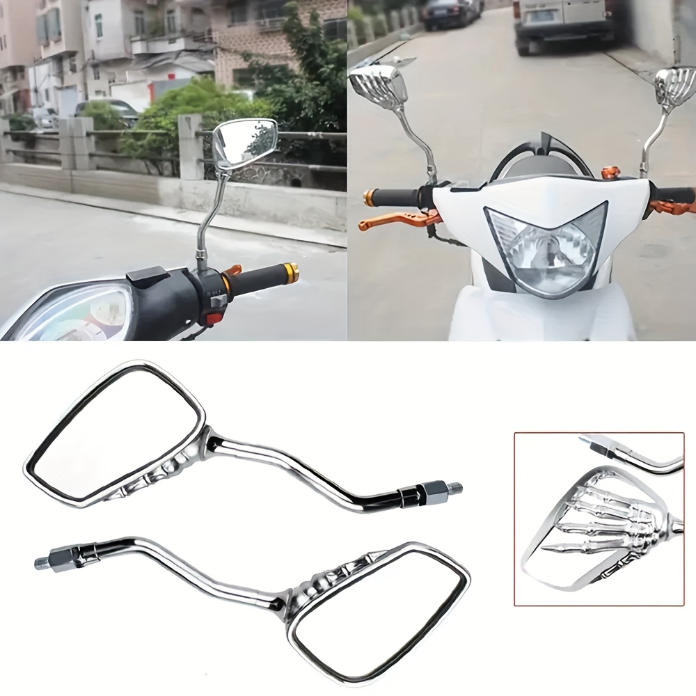 motorcycle rearview mirrors skull   black glossy   edgy claw like grip flat rectangular shape   for all bikes bike rearview mirrors skull hand grip intricate design Product details 7