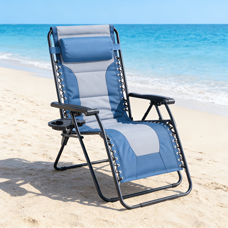 TEMU Xxl Oversized 0 Gravity Chair, 30' Wide Patio Recliner, Padded Foldable Outdoor Lounge Chair With Cup Holder, Supports 400 Lbs For Outdoor Use