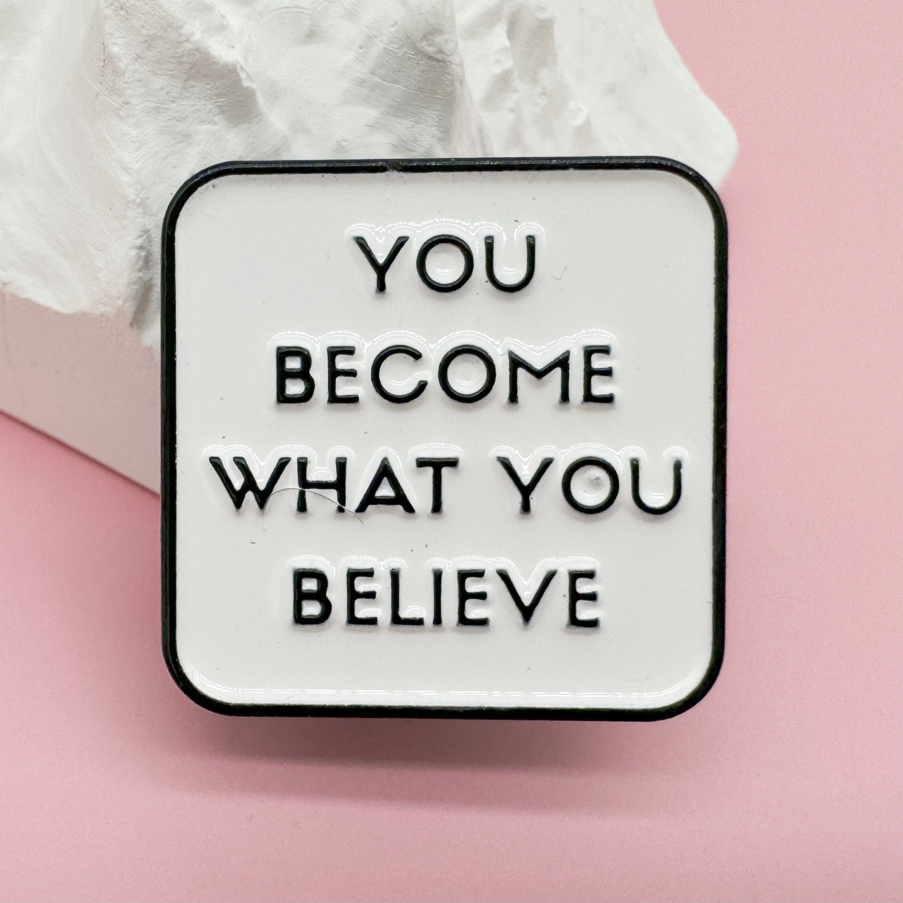 Image of Inspirational Enamel Pin, " What You Believe" Quote, Cute Cartoon Style, Alloy, No Plating, No Gemstone, Fashion Accessory For Women, Perfect For Daily Wear, Use