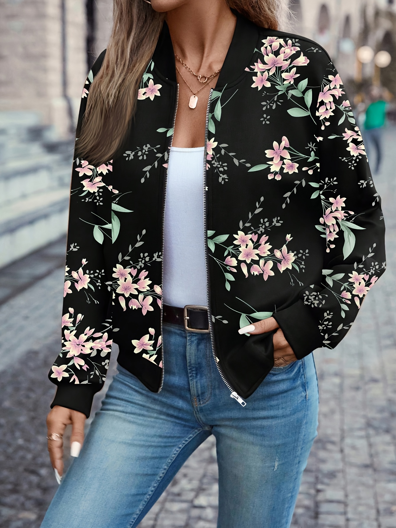 womens elegant floral print jacket white flowers Temu