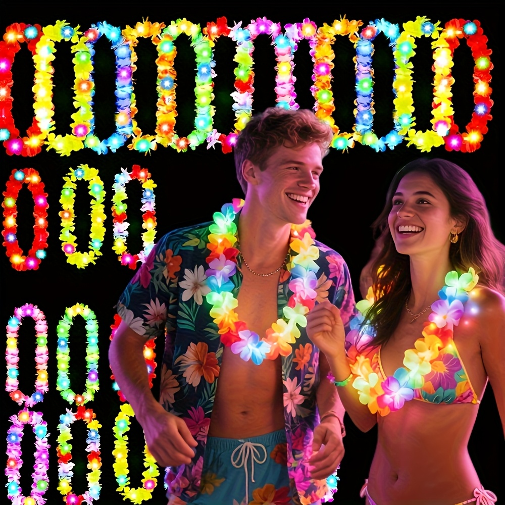 25pcs Glowing Hawaiian LED Wreath Party Supplies - Colorful LED Lights for Concerts, Clubs, Sports Events, Photo Booths, and Party Decorations,   Weddings, Christmas, and Festive Celebrations, Hawaiian Party Decorations, Best for Christmas